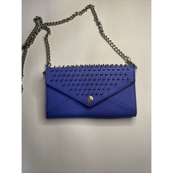 Rebecca Minkoff Leather Spiked Studded Crossbody Wallet on a Chain In Purple - Picture 2 of 9